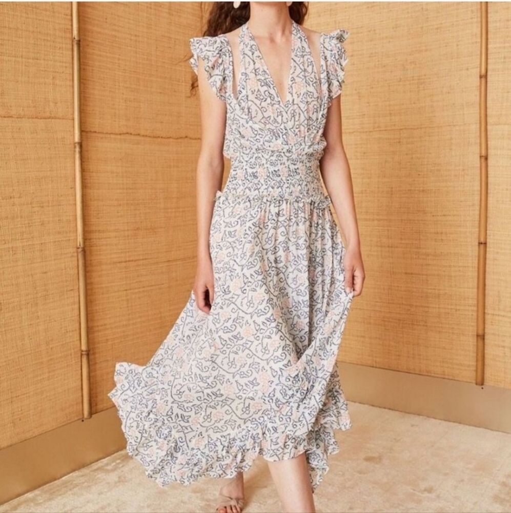 Ulla Johnson Aviva Silk Floral Shibori Midi Dress Size 0